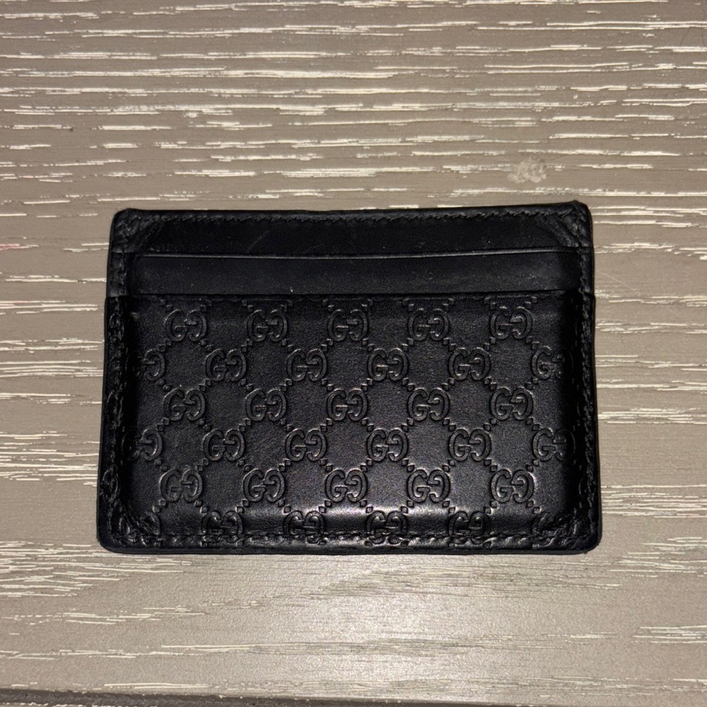 Gucci Black Leather Key Card Holder Microguccissima
